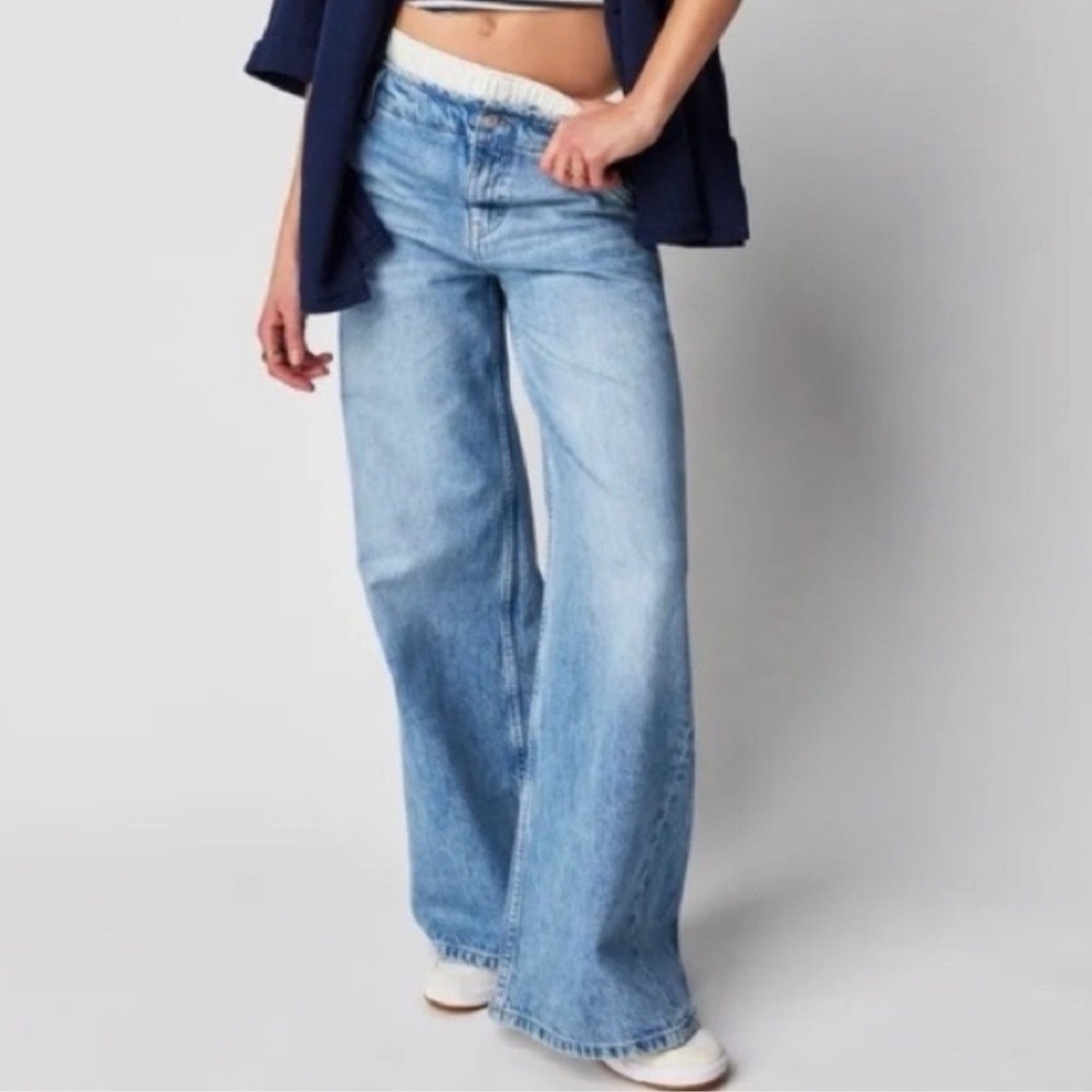 We The Free Harlow Mid Rise Wide Leg Jeans Light Wash Blue 28 Cotton Streetwear